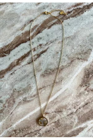 Halsband - Palmblad - Pärlemor - Guld - Rostfritt stål
