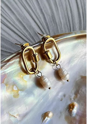 Örhängen - Guld - Rostfritt stål - Pärla 1