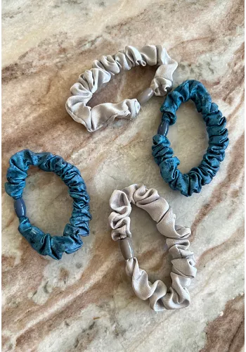 4-pack Smala Scrunchies - Petrolblå, Grå 2