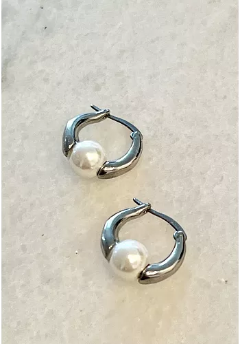 Örhänge - Ring med pärla - Silver 1